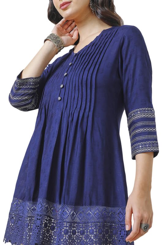 Soch Womens Navy Blue Rayon Schiffli Tunic