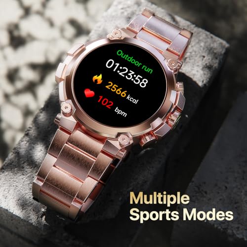 Fire-Boltt Dominian 36.3mm (1.43 inch) AMOLED Display, Stainless Steel Design, 466 * 466 px Resolution, Bluetooth Calling, Multiple Sports Modes, Health Mode, IP67, Weather Updates (Rose Gold)