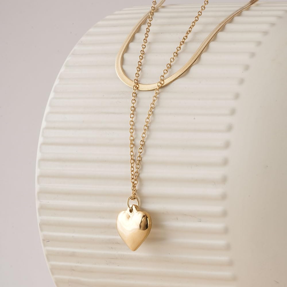 PALMONAS Layered Heart Gold Necklace for Women - Waterproof & Anti-Tarnish Necklace | Gift For Girls & Women