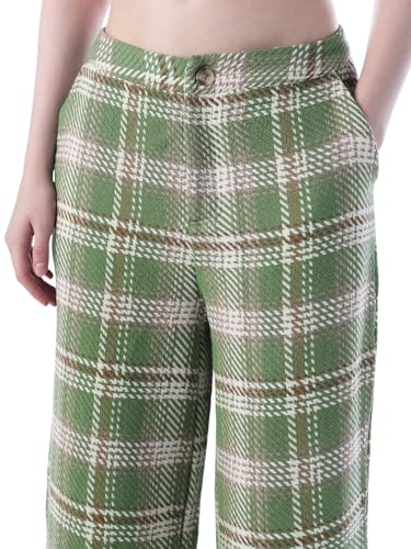 ONLY Women's Checked Flared Mid-Rise Green Pants