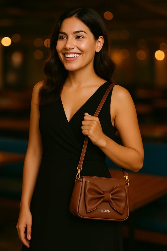 Catchy || Elegant Brown Bow Handbag – Stylish PU Leather Shoulder Bag for Women