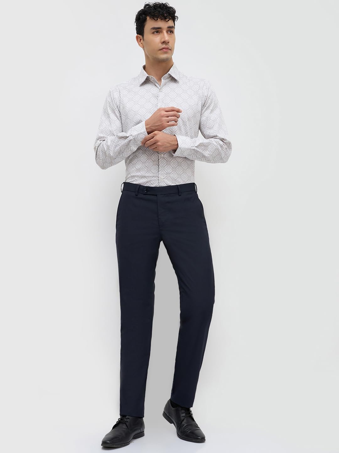 Park Avenue Men Slim Fit Stripe Pattern Polyester Blend Flat Front Formal Trouser Dark Blue