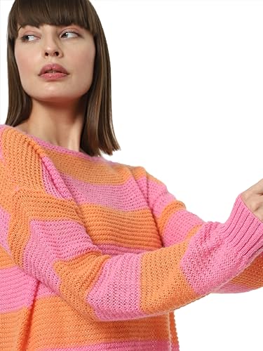 VERO MODA Women Colourblock Polyester Blend Regular Fit Pink Sweater