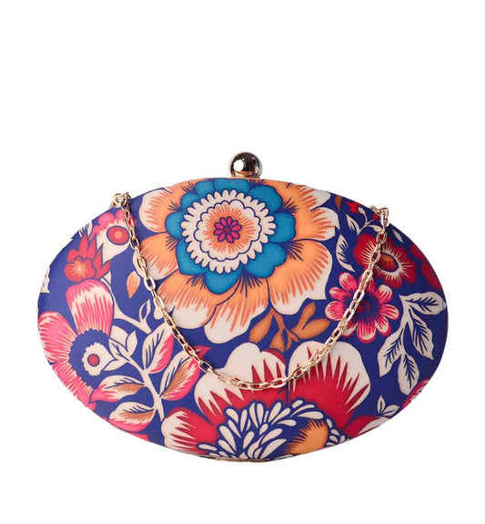 Floral Oval Printed Art Clutch