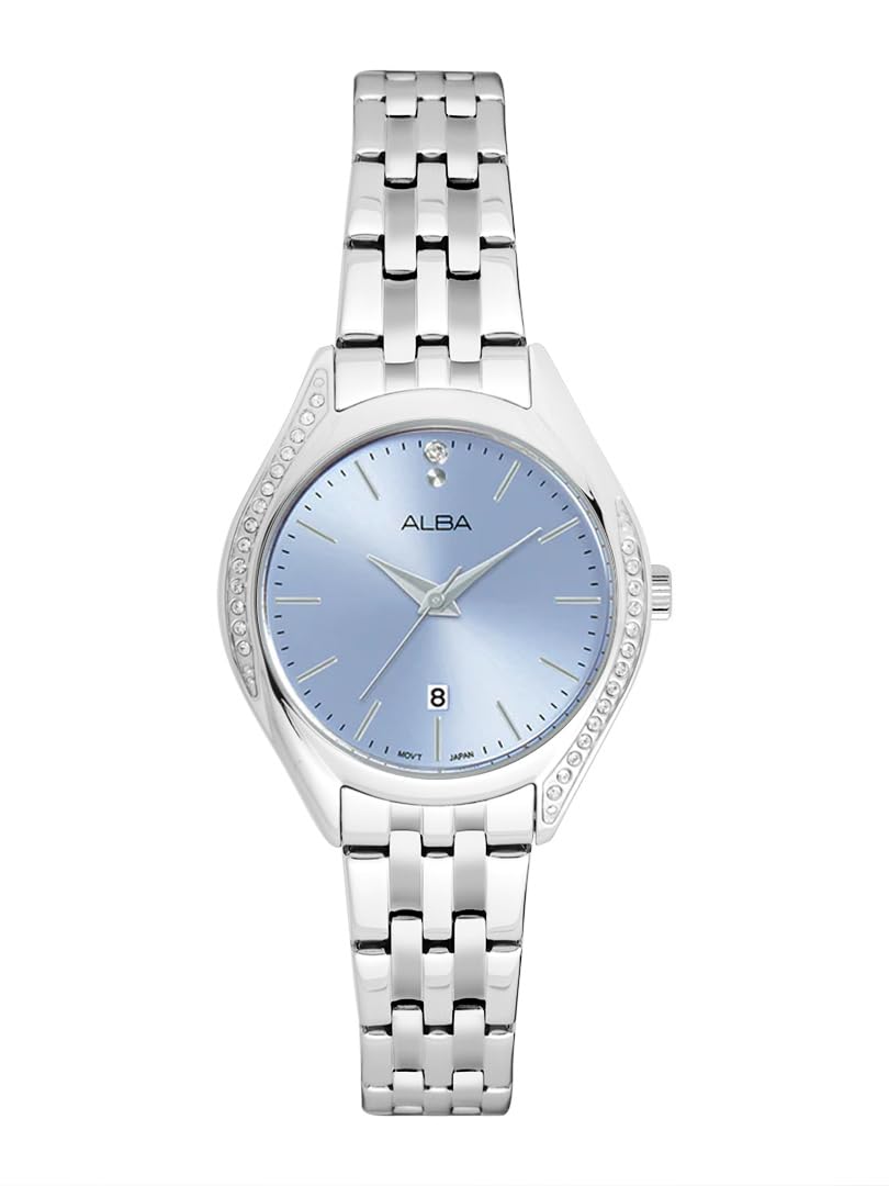 ALBA Stainless Steel Women Analog Wristwatch Ah7Bu3X1, Blue Dial, Silver Band