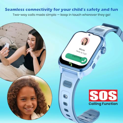 GameSir Safeguard Kids Smart Watch 5G/4G with SIM Calling, 800mAh Battery, GPS Tracker, SOS Alerts, Video Calling, Face Unlock, Voice Chat, Games, IP67 Waterproof (Blue)