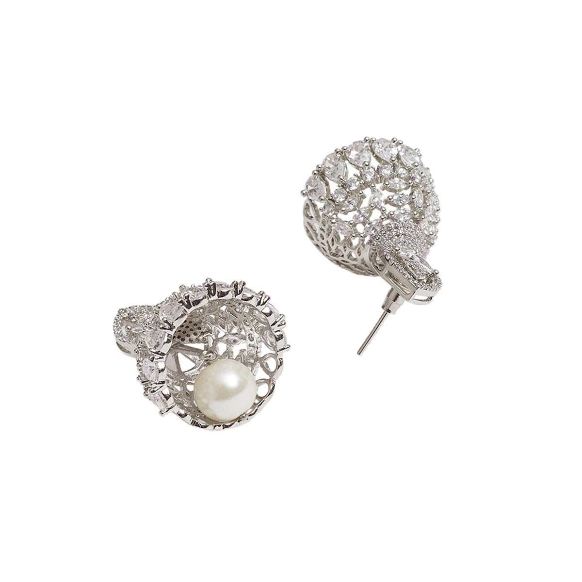 VOYLLA Cz Elegance Silver Plated Shiny Necklace Set For Women|Womens Jewellery Set|Gift For Women|Womens Gift|Gift For Her|