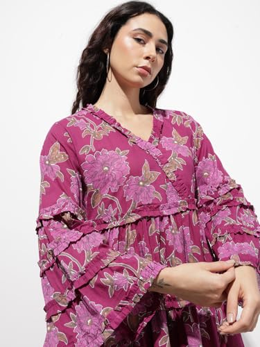 Divena Purple V-Neck Midi Cotton Dress-DK2305