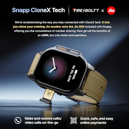 Fire-Boltt Snapp Smart Watch, Selfie Camera, 4G Nano-SIM Slot, 54.1mm AMOLED Display, Play Store- Unlimited apps, 1000mAh Battery, 2GB/4GB RAM + 16GB/64GB ROM (Alpine Olive)