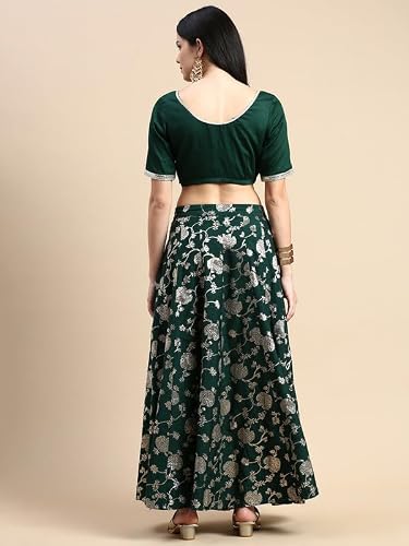 De Moza Women Skirt Woven Bottom Embroidery Polyester Deep Green