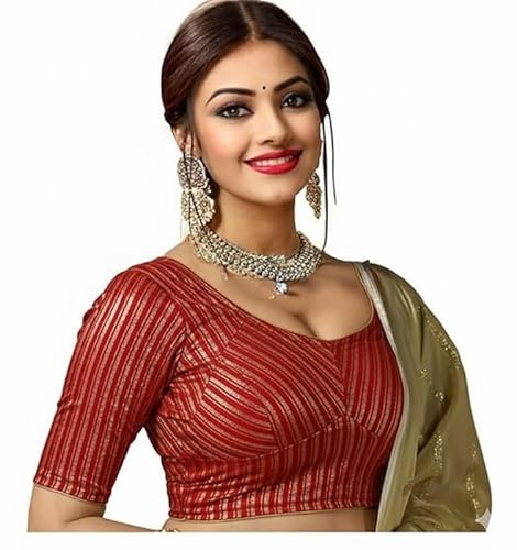 Bhochi Stylish Latest Katori Design Golden Foil Printed Blouse Stretchable Readymade Saree Blouses for Women Trendy Blouse Special for Festival