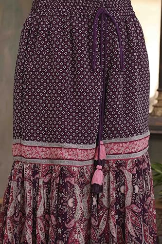 BIBA Women Purple Chanderi Digital Printed Garara Straight Suit Set_38