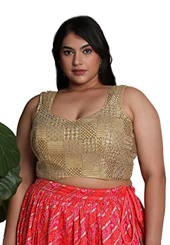 S SALWAR STUDIO Women's Gold Silk Blend Readymade Saree Blouse-PLSSB00046-GOLD