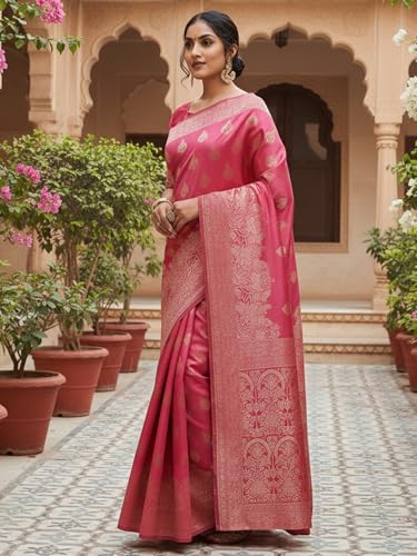 AKHILAM Women's Mauve Silk Blend Ethnic Motif Printed Saree With Unstitched Blouse Piece (PAL1002_AI)