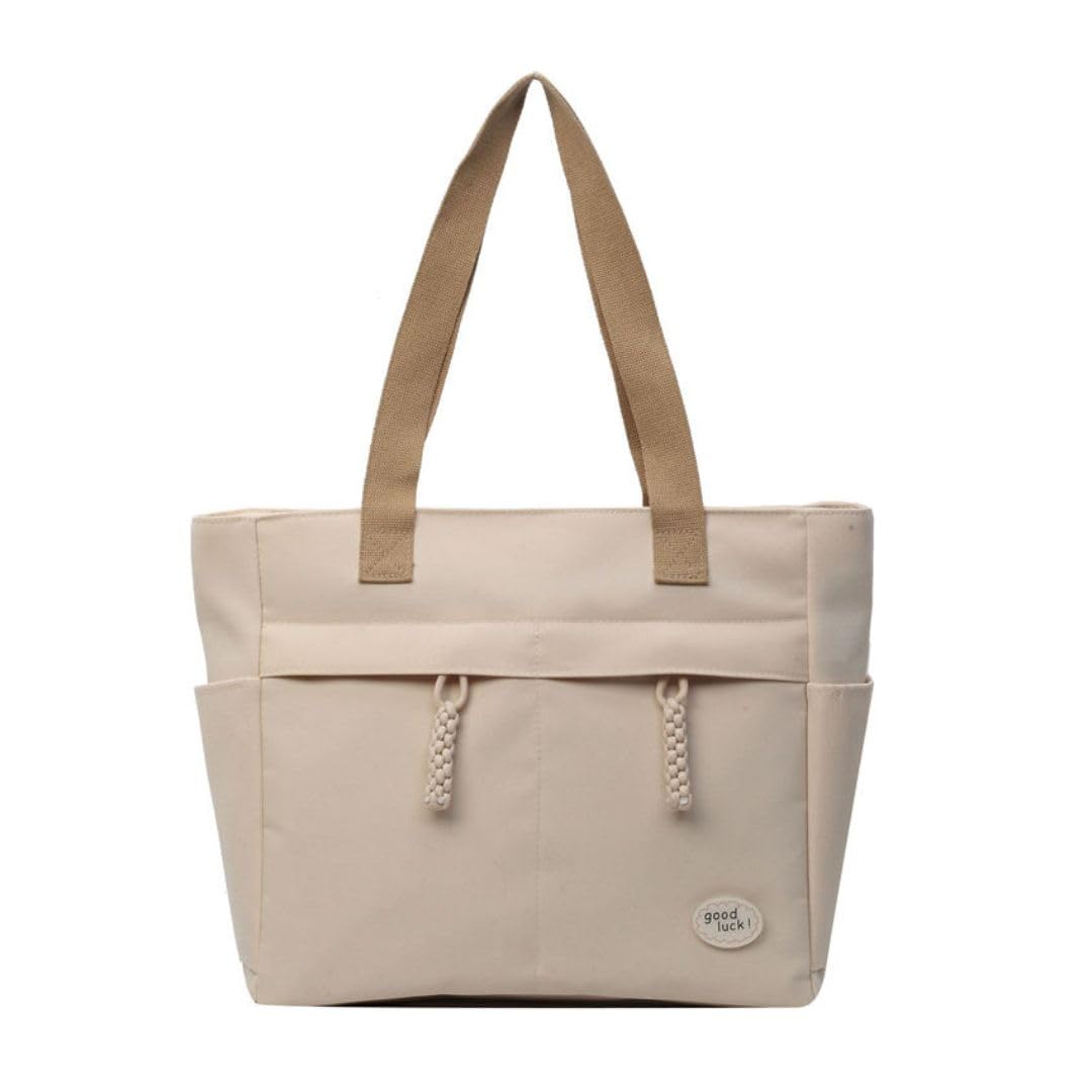 Tressential UrbanHandy Canvas Tote Bag, HandBag for Women, Multi-Pocket Design, Casual Style for Office & College (Ivory)