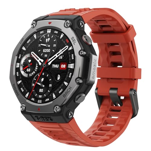 Amazfit T-Rex 3 Outdoor Rugged Military 48mm Smart Watch, Built in GPS, 27 Days Battery Life, Offline Maps, 2000 Nits Brightness, 10 ATM Water Resistance, AI Coach, for iOS & Android (Lava)