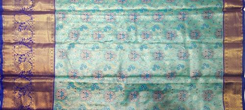 VFCollections Women's Traditional Handloom Kanchipuram Silk Pure Pattu Sarees – Peacocks Border | Rich Zari Woven Design | Bridal Saree | Unstitched Blouse (VFC685-4)