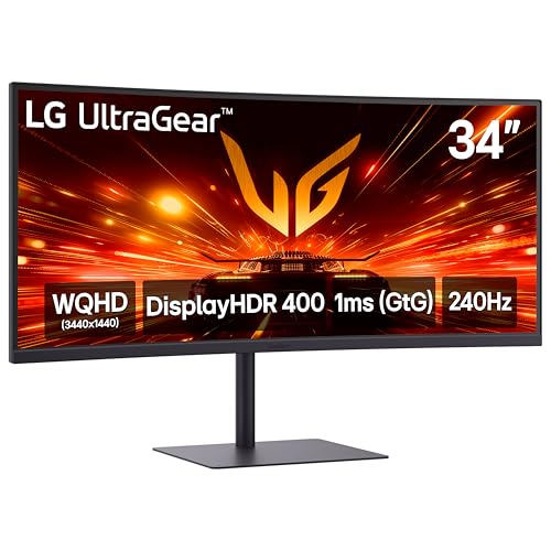 LG 34G630A-B 34-Inch Ultragear WQHD (3440 x 1440) Curved Gaming Monitor, 240Hz, 1ms, FreeSync Premium, DisplayHDR 400, Built-in Speaker, HDMI, DisplayPort, USB Type-C, Tilt/Height/Swivel Stand, Black