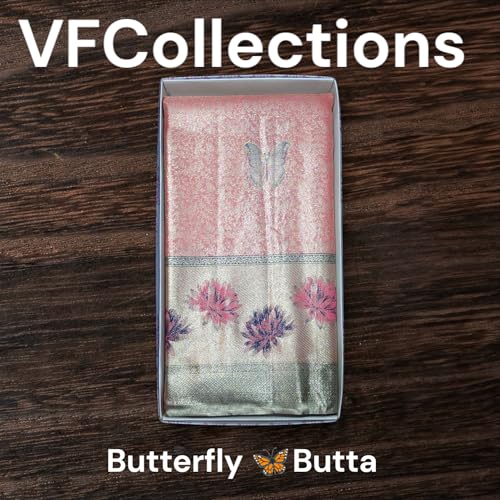 VFCollections Women's Traditional Handloom Kanchipuram Silk Pure Pattu Sarees – Butterfly Butta & Flowers Border | Rich Zari Woven Design | Bridal Saree | Unstitched Blouse (VFC696-1)