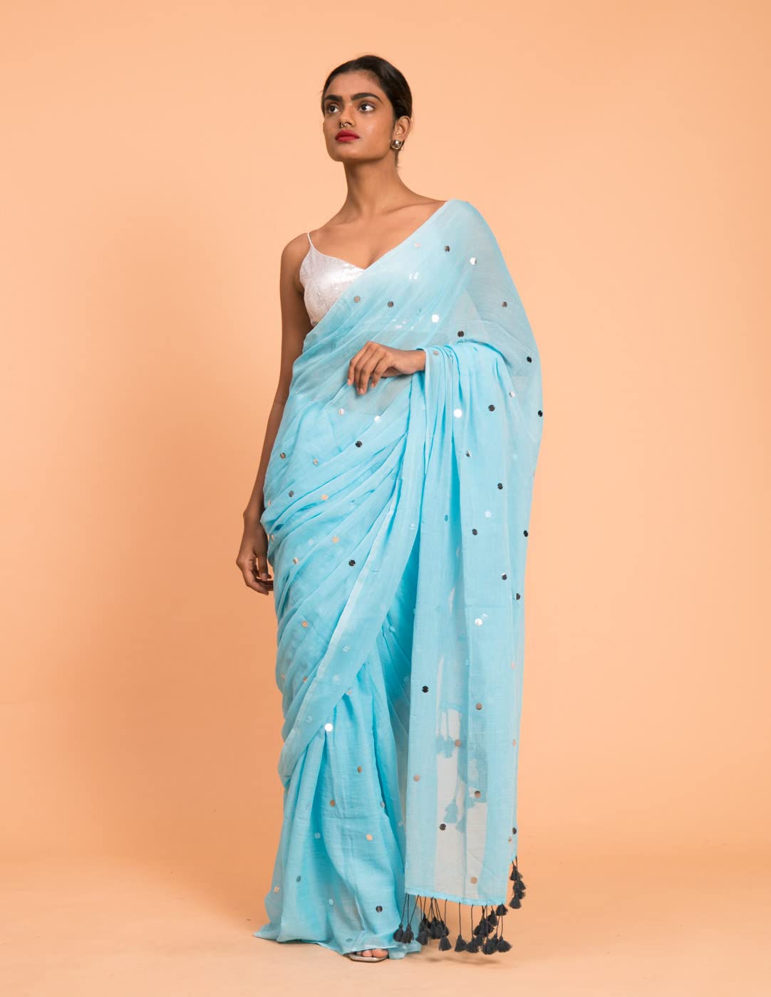 Suta Women's Plain Pure Cotton Saree Without Blouse | Cotton Saree | Plain Cotton Saree| Sky Blue Saree