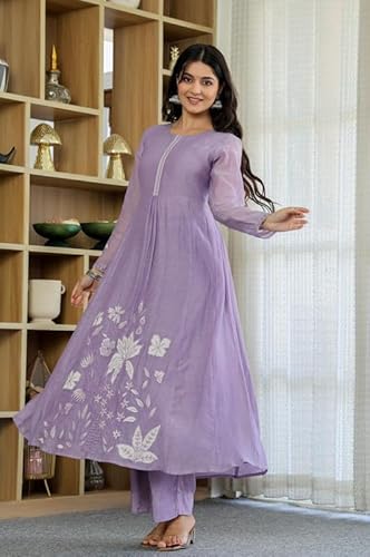 AVYUKTHA | Women Floral Embroidered Kurta with Pyjamas & Dupatta | Thread Work Ethnic Kurta Set for Women | Festive & Daily | Purple | Size- XL