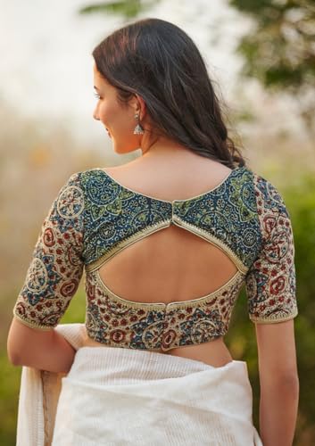 SALWAR STUDIO Beige Ajrakh Pure Cotton Sweetheart Neck Readymade Blouse