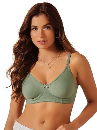 Clovia Women's Cotton Non-Padded Non-Wired Full Coverage T-Shirt Bra (BR0636A11_Pista Green_32B)