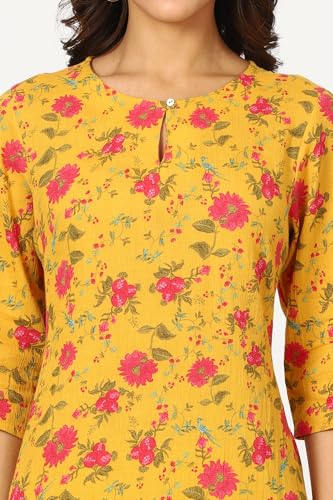 W for Woman Yellow Floral Printed Pure Cotton Kurta (Size: S)-24AUW12020-124771