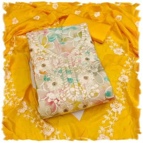 Leeli Peeri Designer Women's Chanderi Embroidery Work Unstitched Salwar Suit Dress Material