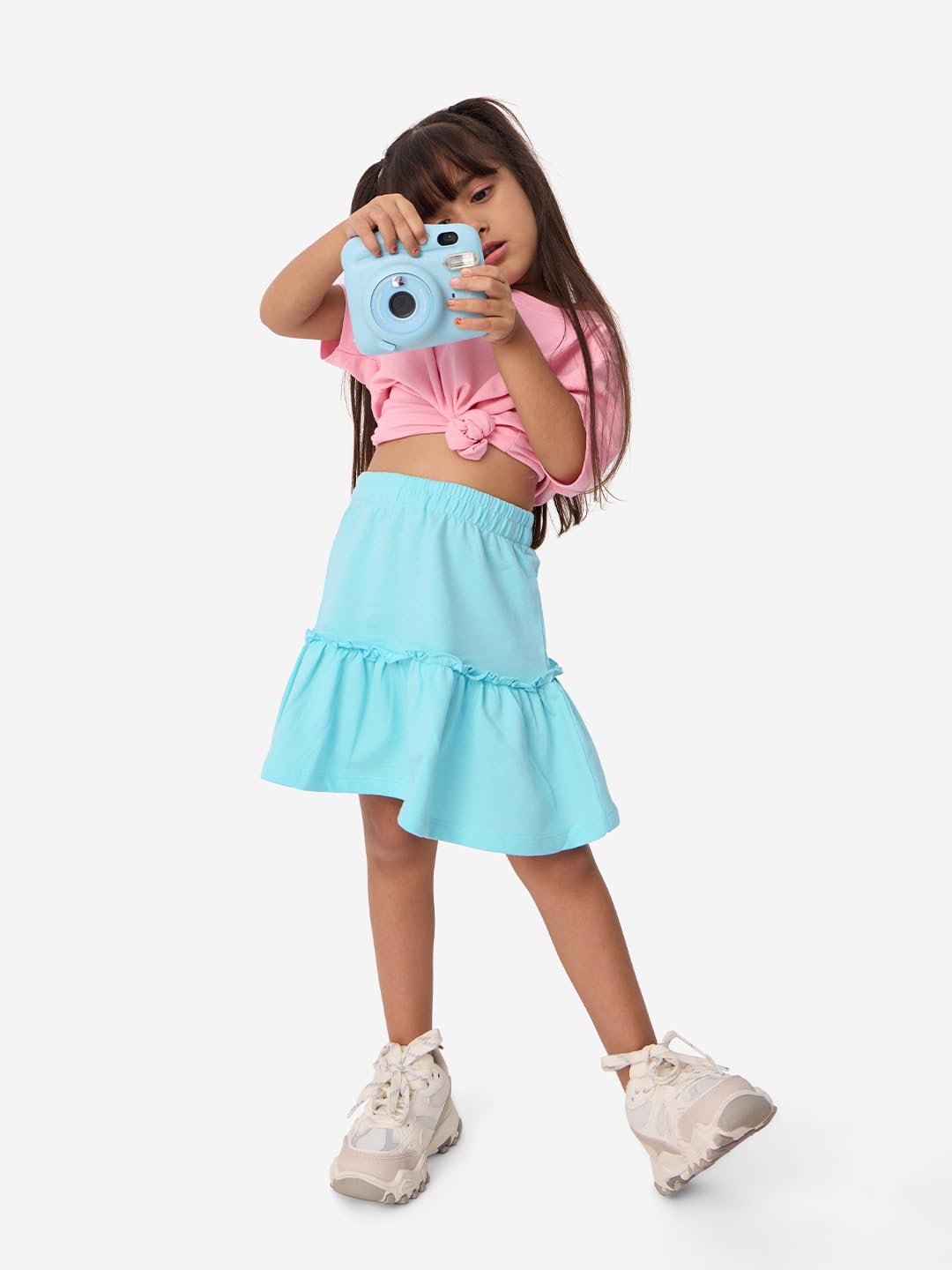 The Souled Store Solids: Turquoise Kids and Girls Regular Fit Solid Cotton Blue Color A-Line Skirts