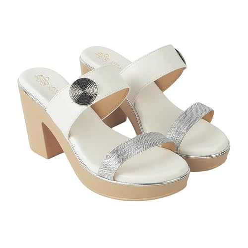 tresmode Tall Women's White Vegan Leather Block Heel Sandals in Size 6 UK / 39 EU