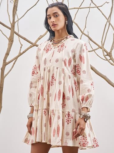 Vishudh Women Mandarin Collar Regular Fit Full Sleeve Dress VVa1000206 White XL