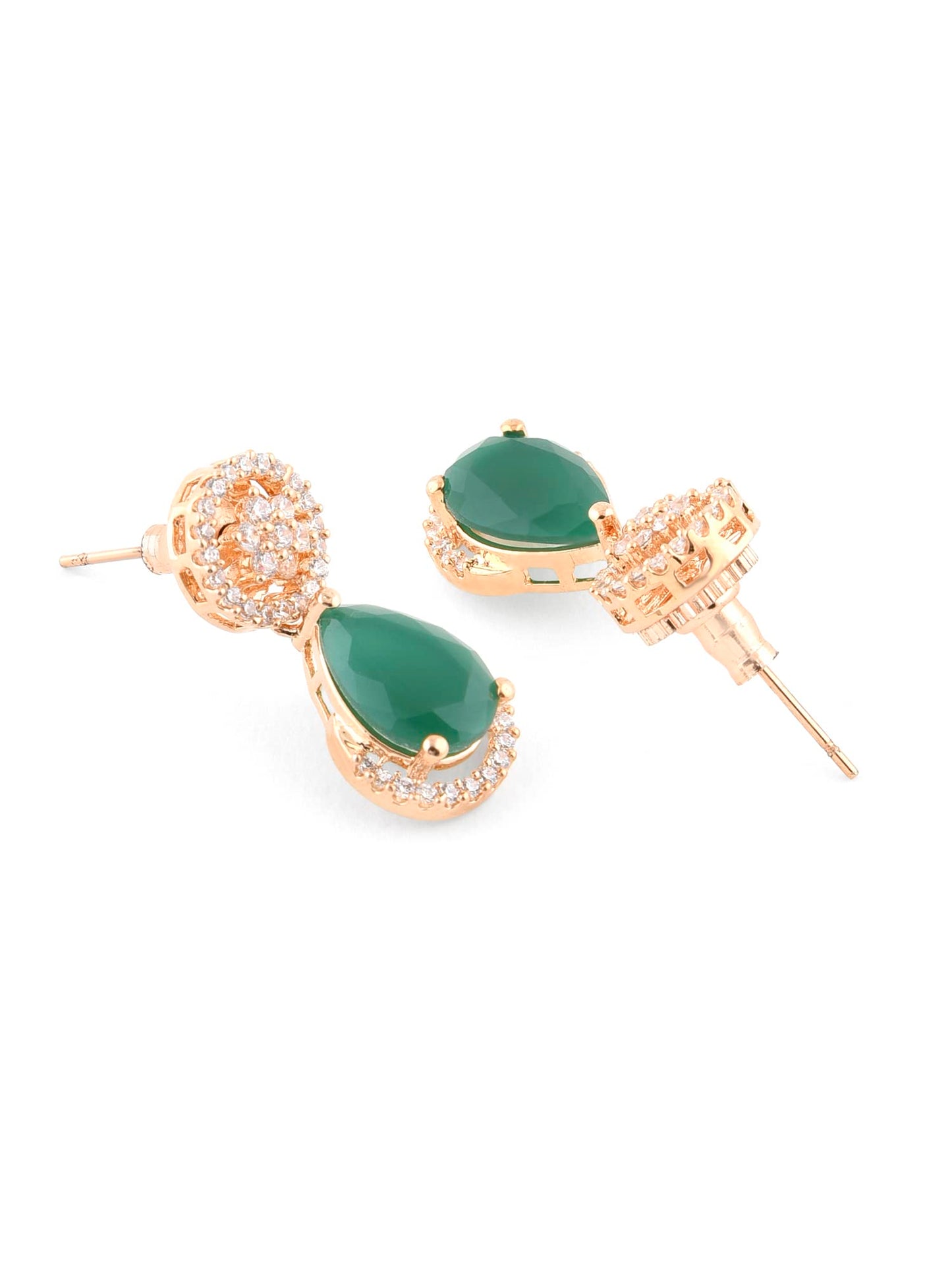 ZAVERI PEARLS Green TearDrop & Dazzling Cubic Zirconia Necklace & Earring Set For Women-ZPFK15299