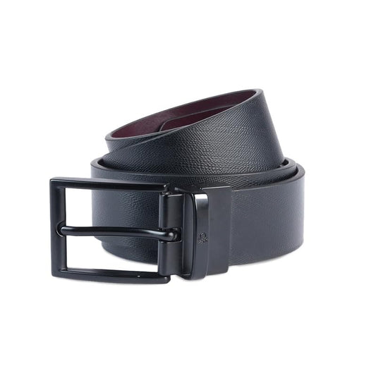UNITED COLORS OF BENETTON Aarberg Leather Men Reversible Belt - Black+Wine, S 80Cm | Waist Range: 28-32 | Saffiano Textured Reversible Belt With Pin Closure