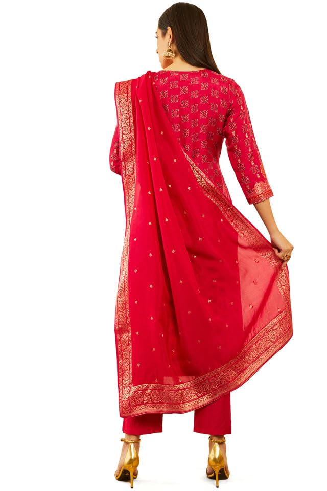 Soch Womens Fuchsia Brocade Suit Set with Zardozi