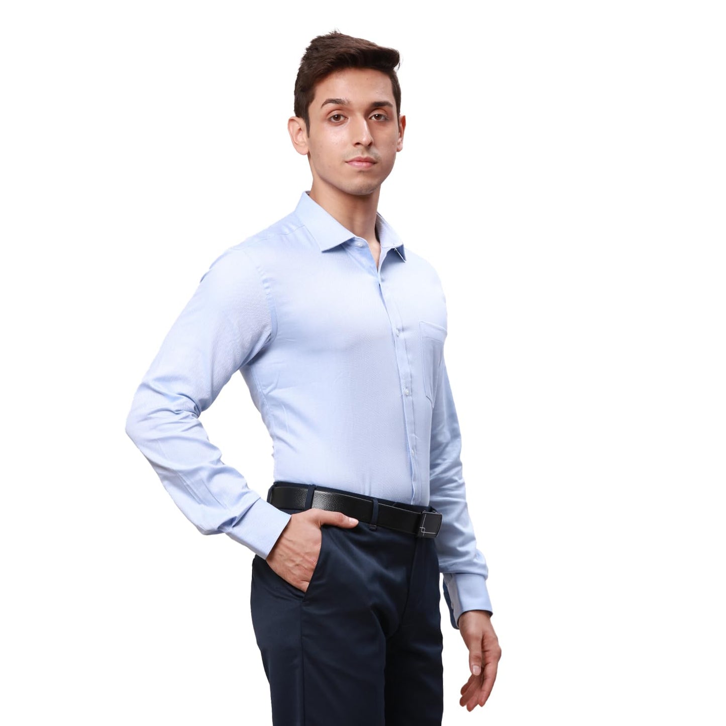 Park Avenue Men Slim Fit Structure Pattern Pure Cotton Semi Cutaway Collar | Full Sleeve Formal Shirt | Medium Blue
