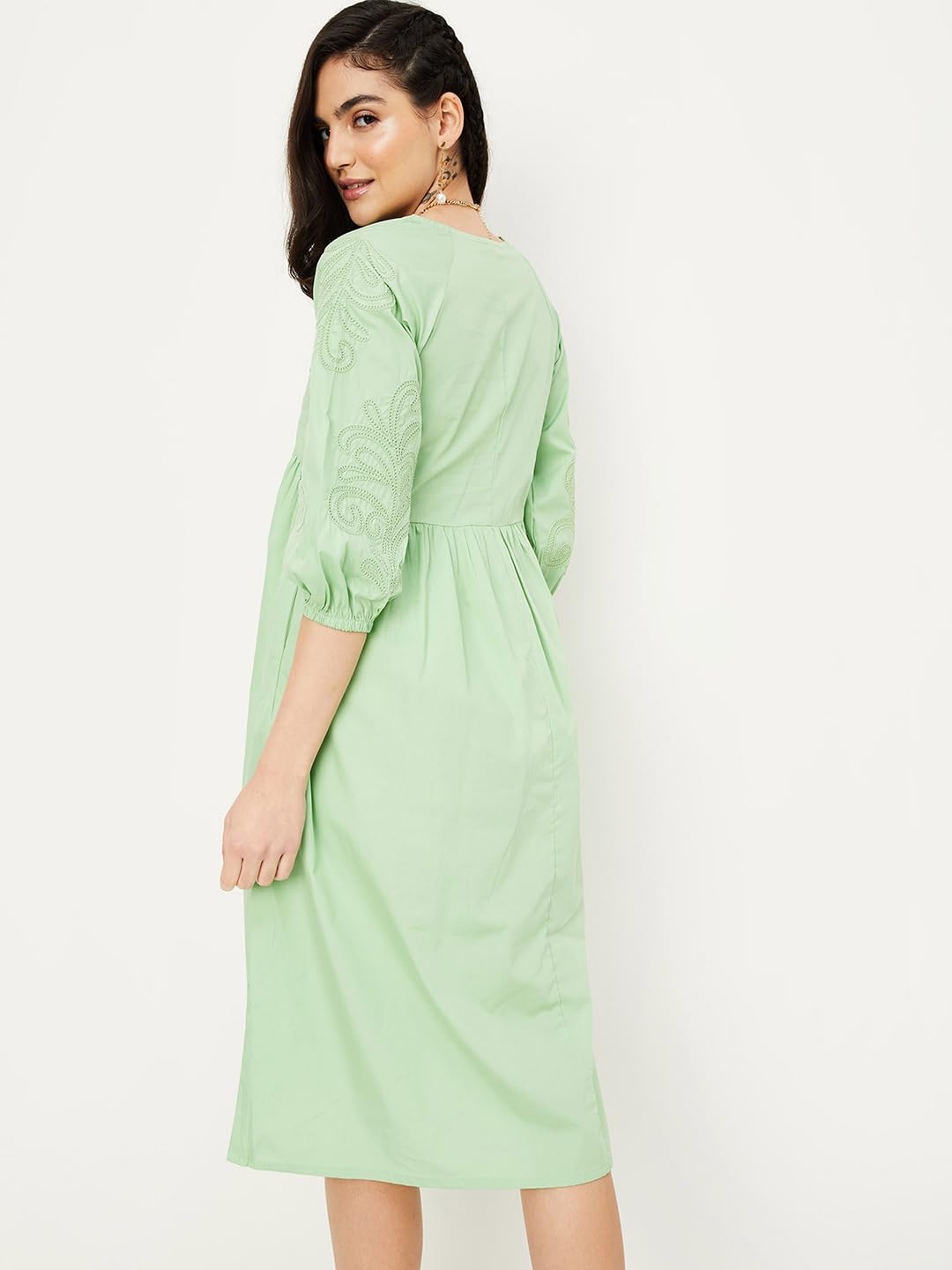 Max Women's Cotton Classic Midi Dress (Green)