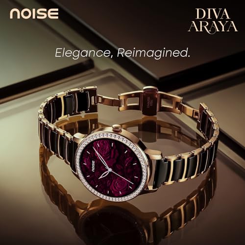 Noise Diva Araya Smartwatch for Women with AMOLED Display (850 Nits), 60 Precision-Set Crystals, Cycle Tracking, Skin Temperature, SOS with Live Location, 100+ Watch Faces - Iconic Silver