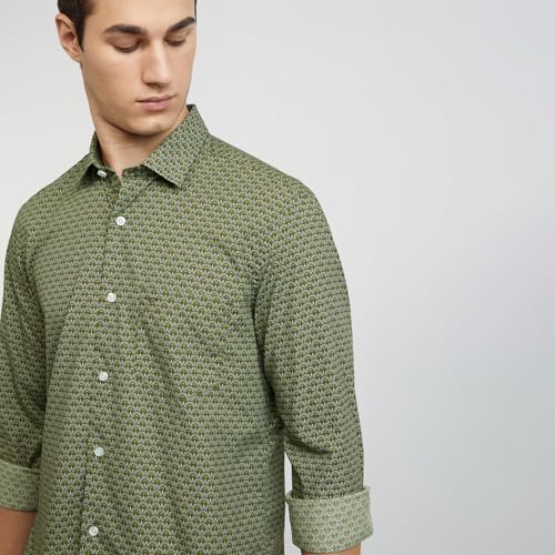 Color Plus Men's Full Sleeve Tailored Fit Medium Green Casual Shirt