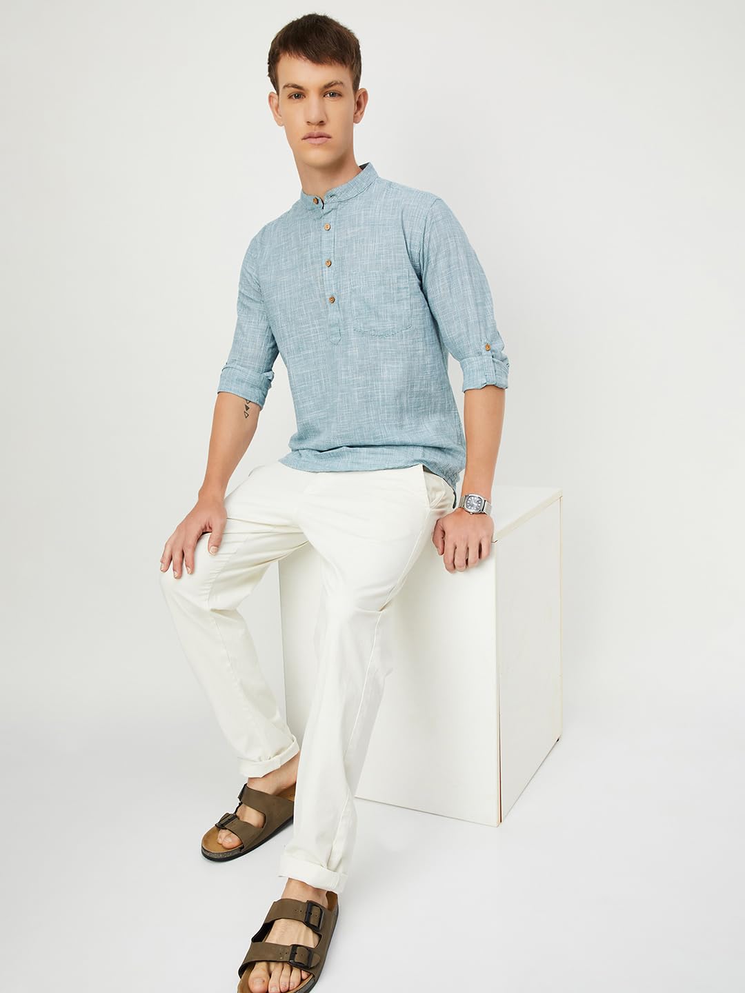 Max Men's Cotton Regular Kurta (FUBSTPA2403SDGREEN_Green