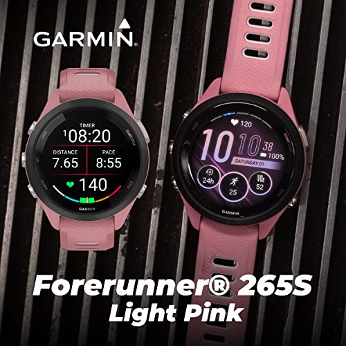 Wearable4U Garmin Forerunner 265S Music GPS Running 42 mm Smartwatch, Pink with AMOLED 1.1in Touchscreen Display E-Bank Bundle, Pink +E-bank