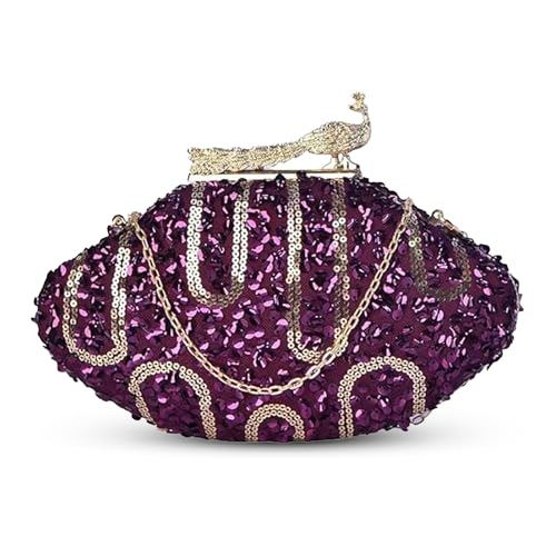 Artklim Wine Based Sequins Party/Wedding Clutch Bag For Women with Detachable Strap