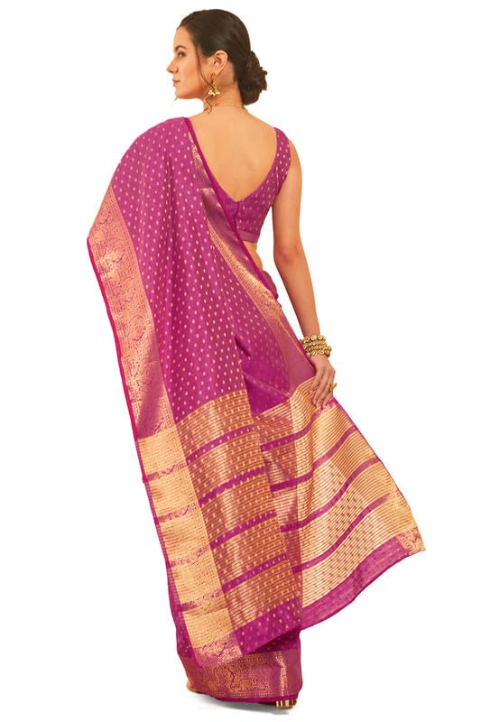 Soch Womens Fuchsia Floral Woven Design Art Silk Saree