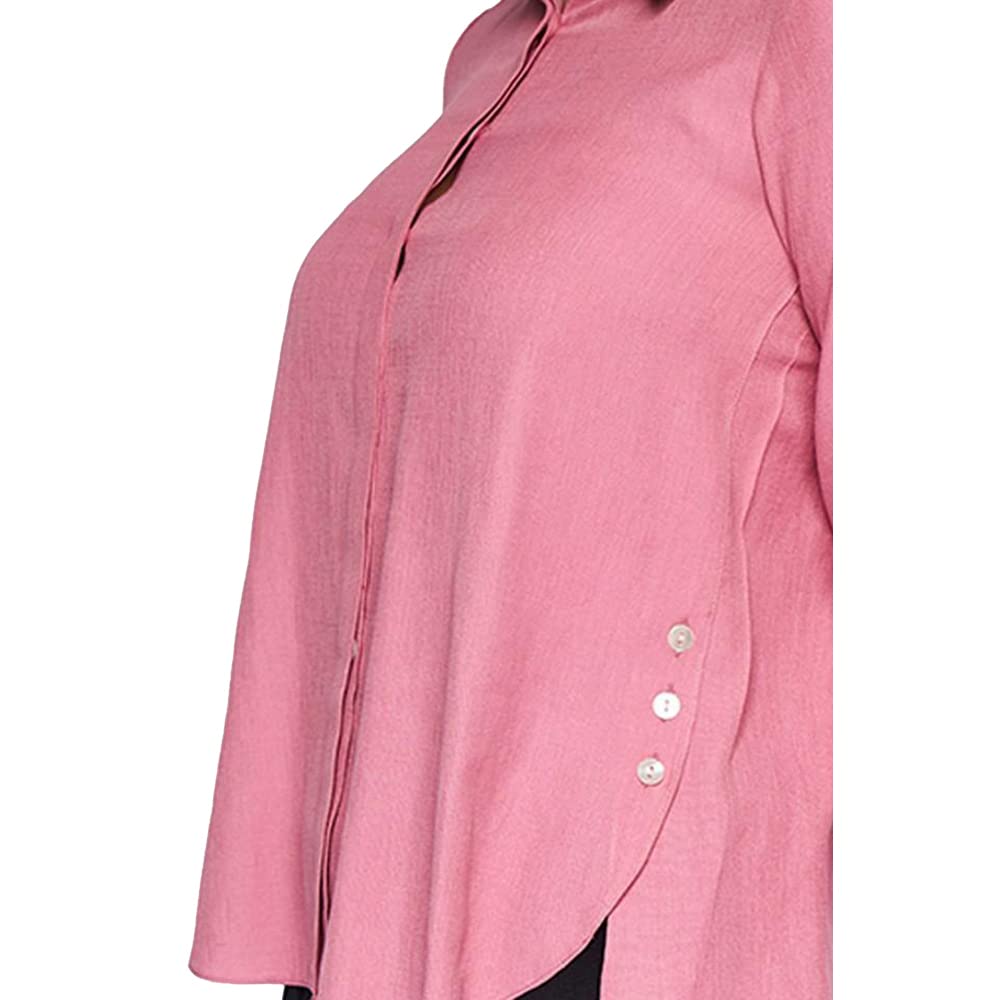 AND Solid Polyester Collar Neck Women's Top (Pink, Size 14)