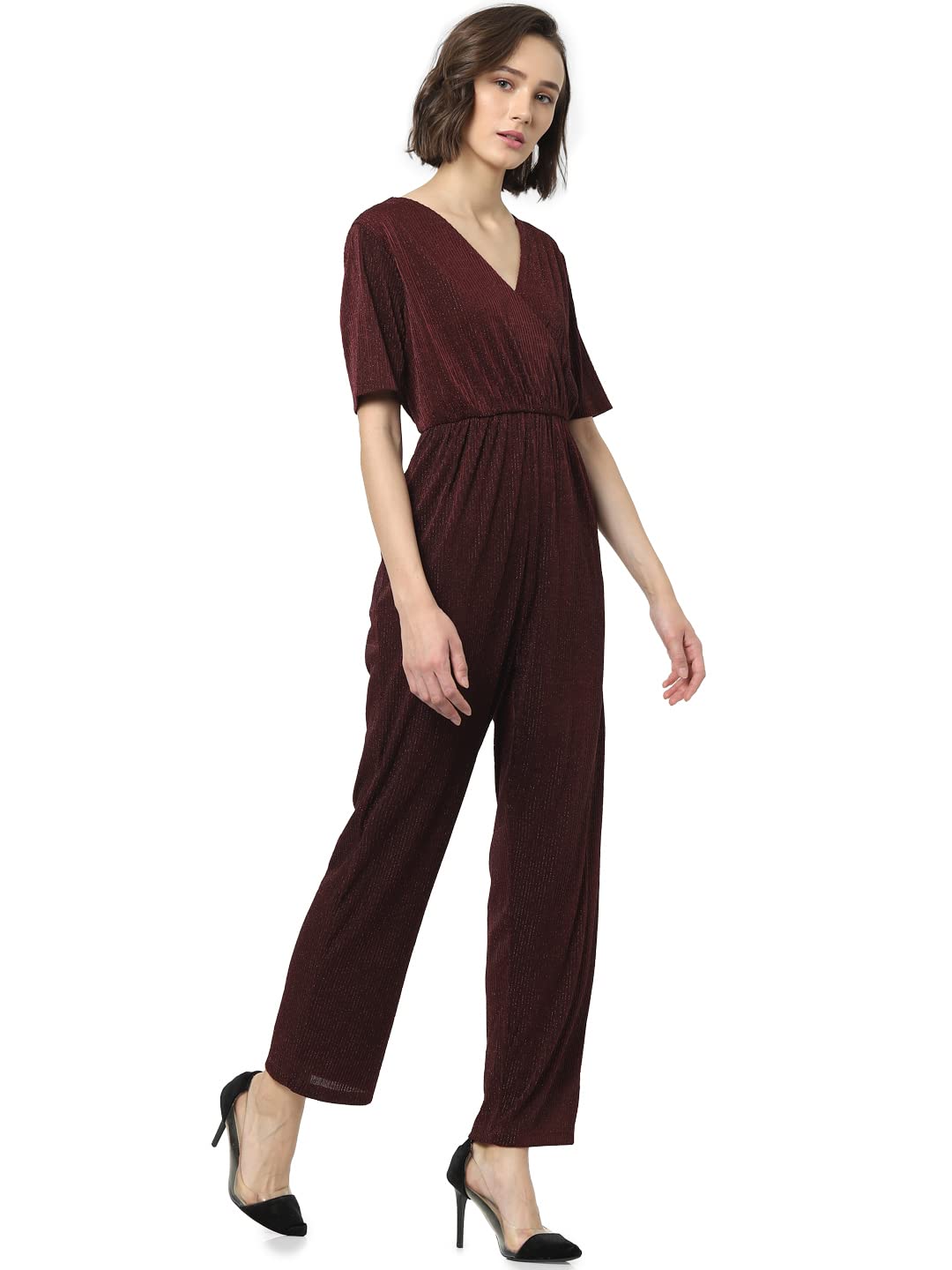 ONLY Short Sleeves Polyester Womens Long Jumpsuits (SS22ON15275021003, MAROON, 38)