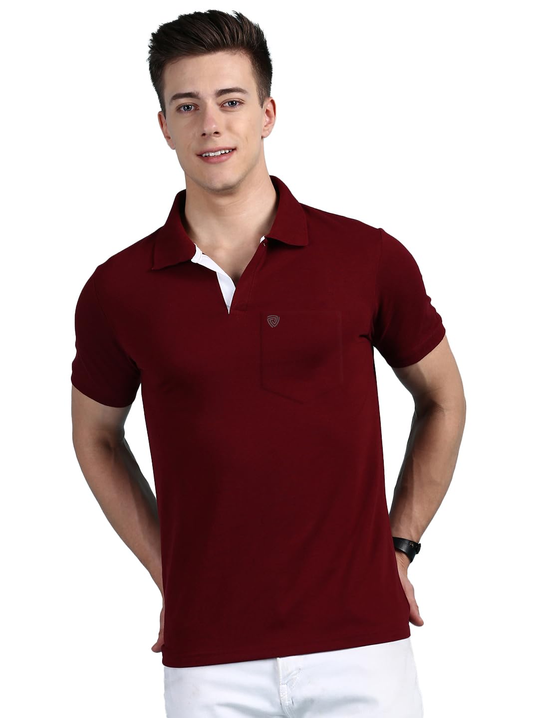 Lux Cozi Men's Half Sleeve Soild Casual T-Shirt with Chest Pocket_COZI_2122_MRN_XL_1PC Maroon