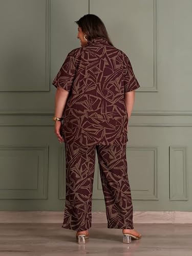 TITTLI Women All-Over Printed Rayon Shirt & Pyjama Nightsuit | Shirt Collar & Short Sleeves | 2 Pockets and Elasticated Waist Pyjama | Comfortable Plus Size Nightsuit Wine