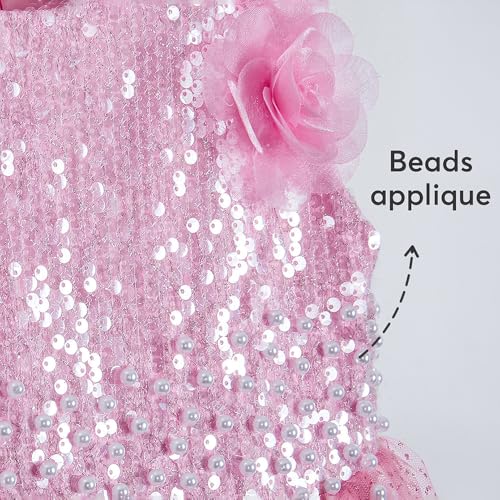 Hopscotch Girls Pink Sleeveless Floral Applique Sequin Gown for Age (2-3 Years)