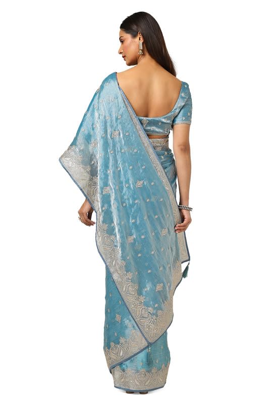Soch Womens Powder Blue Organza Embroidered Saree With Stone Work