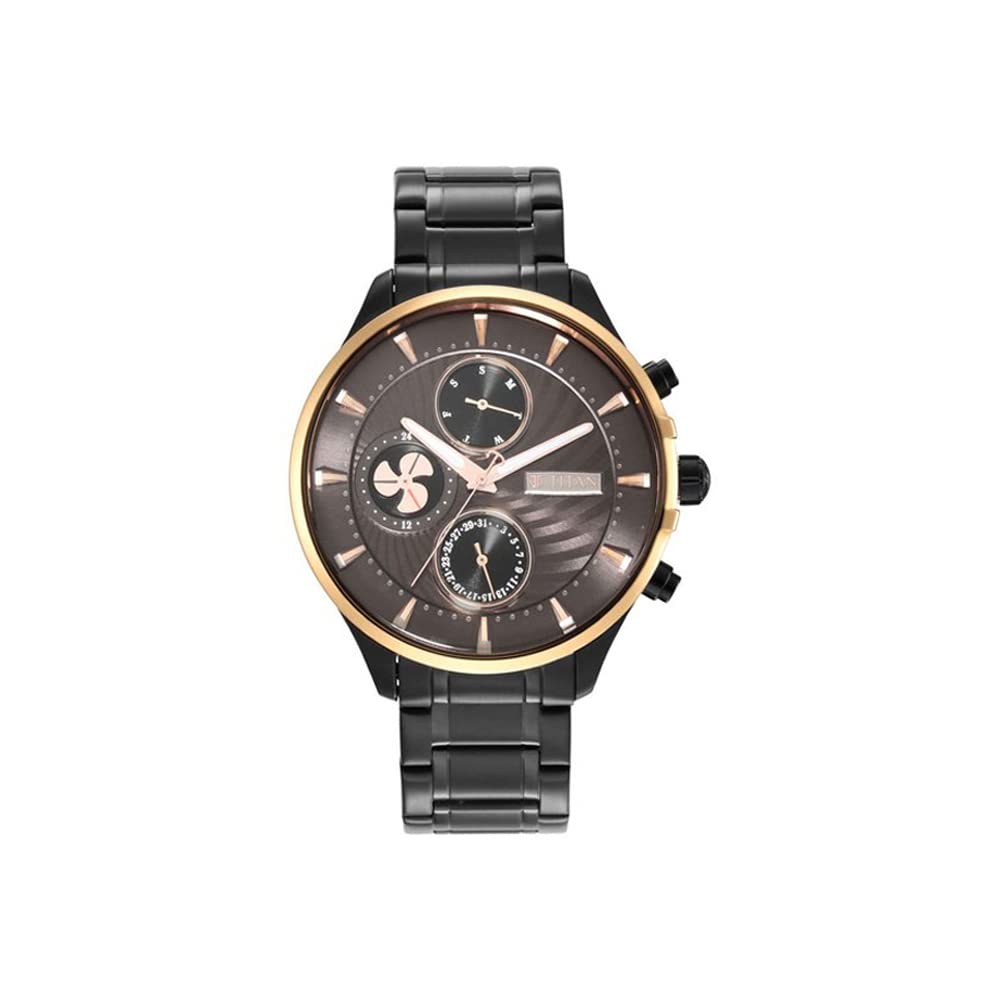 Titan Maritime Quartz Multifunction Anthracite Dial Black Stainless Steel Strap Watch for Men - NT1873KM01